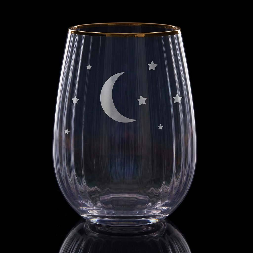 Moon and Stars Beveled Stemless Wine Glass | 19 Oz. by The Bullish Store