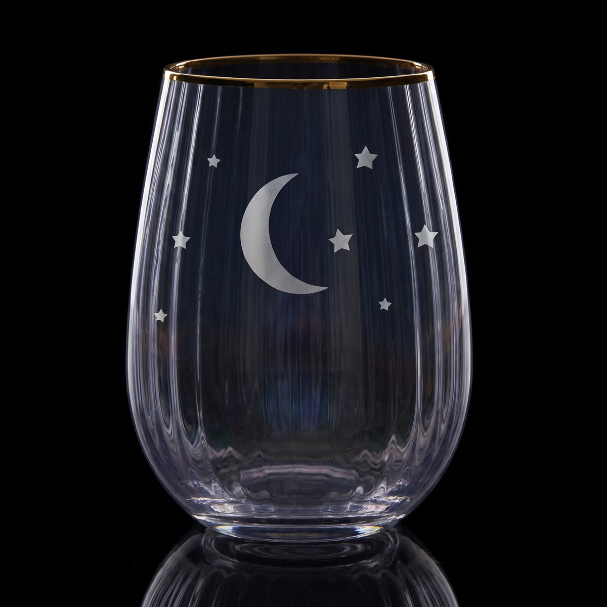 Moon and Stars Beveled Stemless Wine Glass | 19 Oz. by The Bullish Store