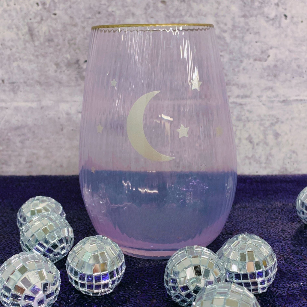 Moon and Stars Beveled Stemless Wine Glass | 19 Oz. by The Bullish Store