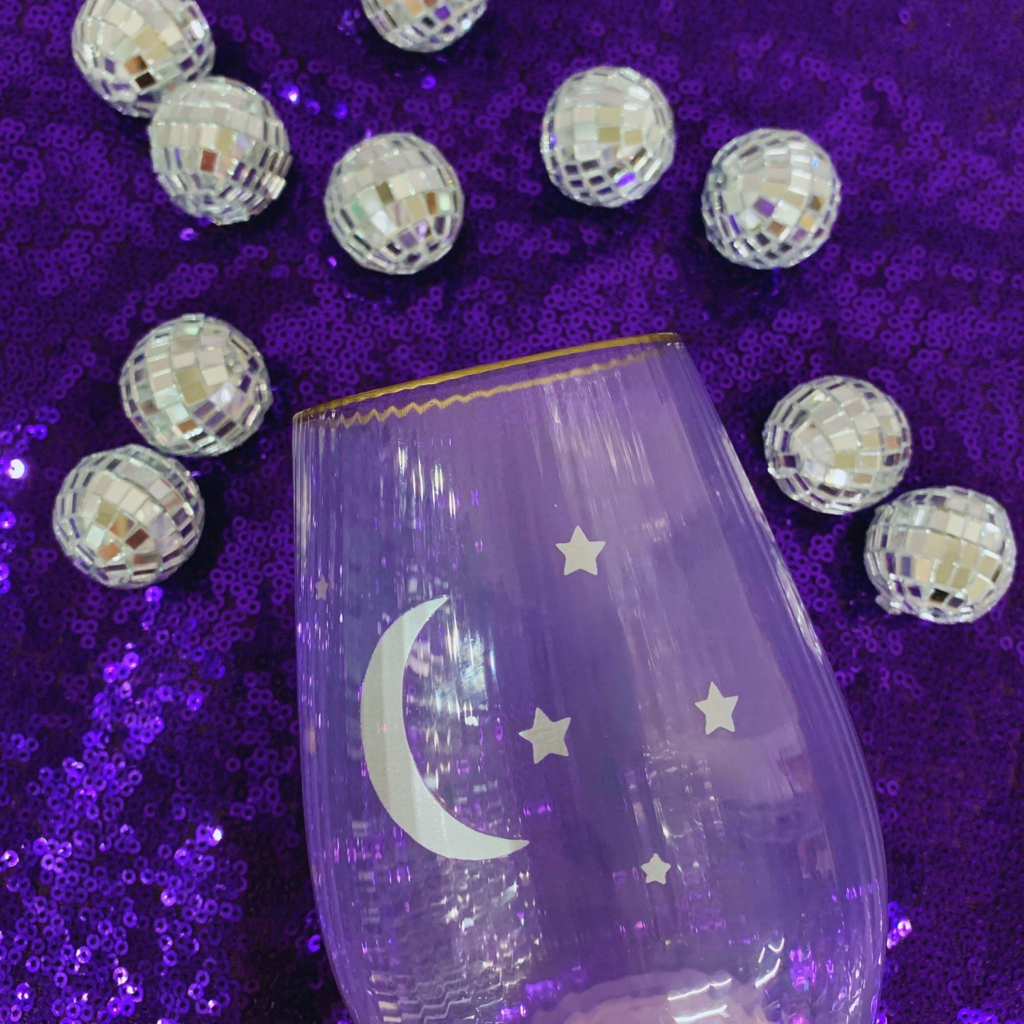 Moon and Stars Beveled Stemless Wine Glass | 19 Oz. by The Bullish Store