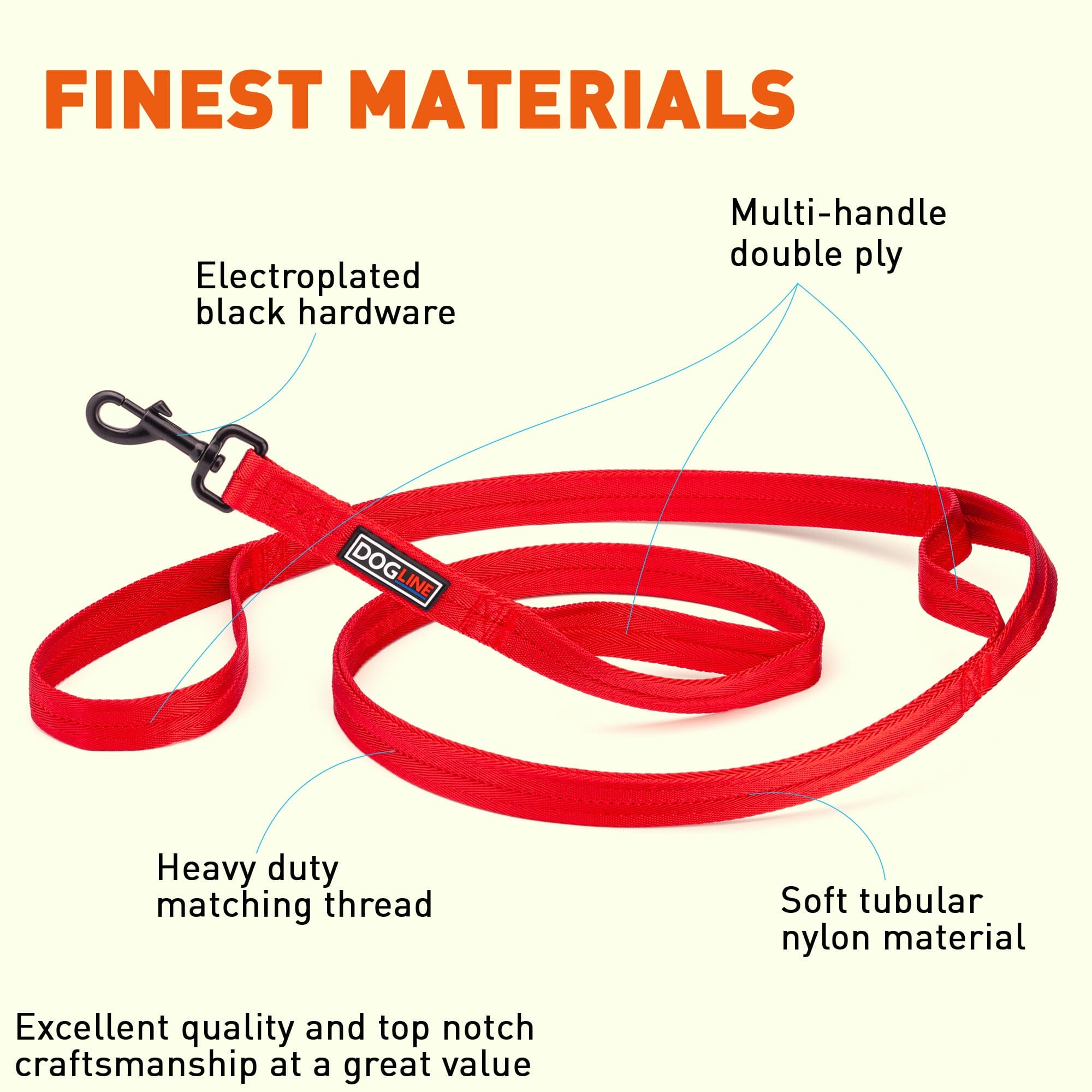 Nylon Multi-Handle Flat Dog Leash by Dogline