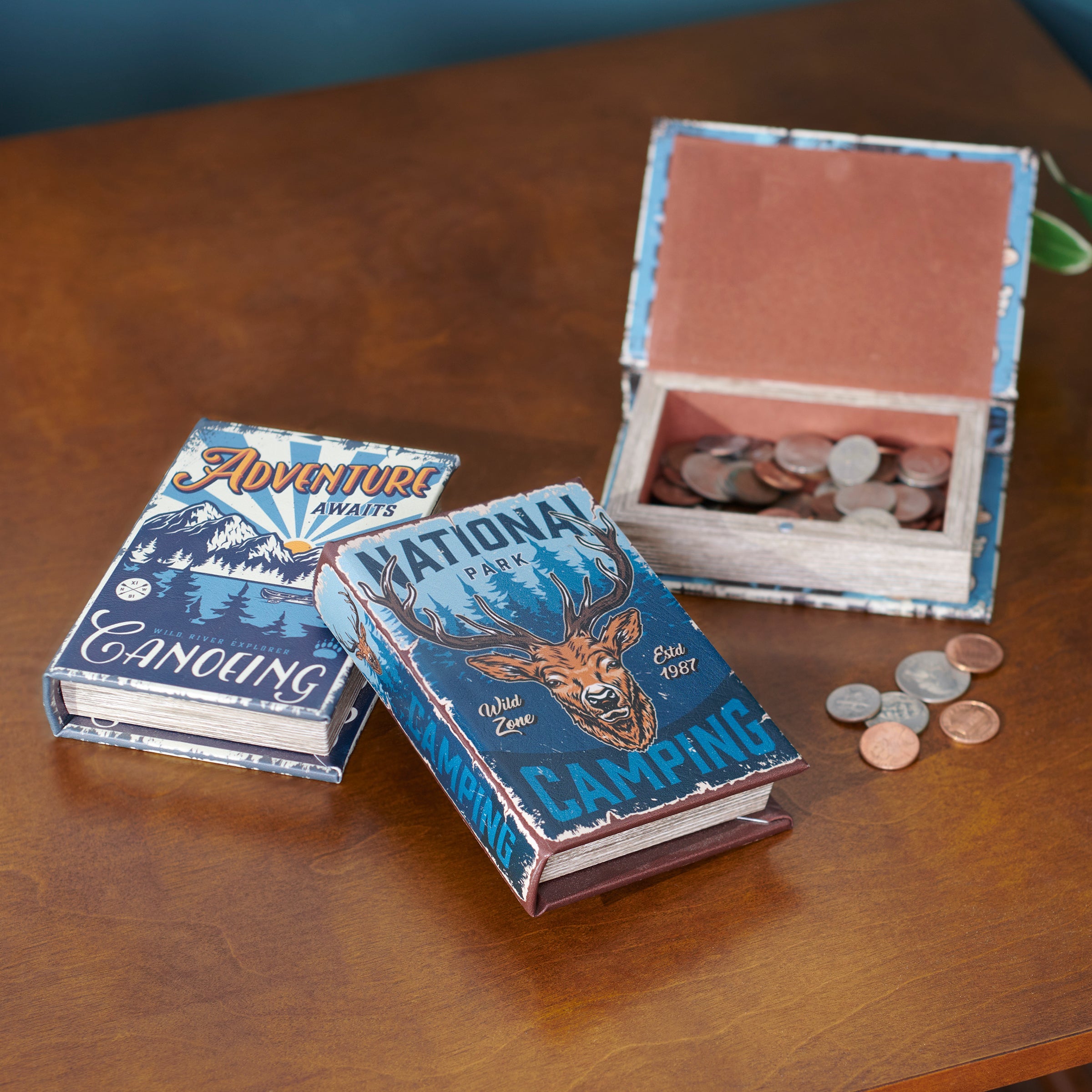 National Park Camping Book Box | Decorative Vintage Book Shaped Storage Stash Trinket Boxes by The Bullish Store