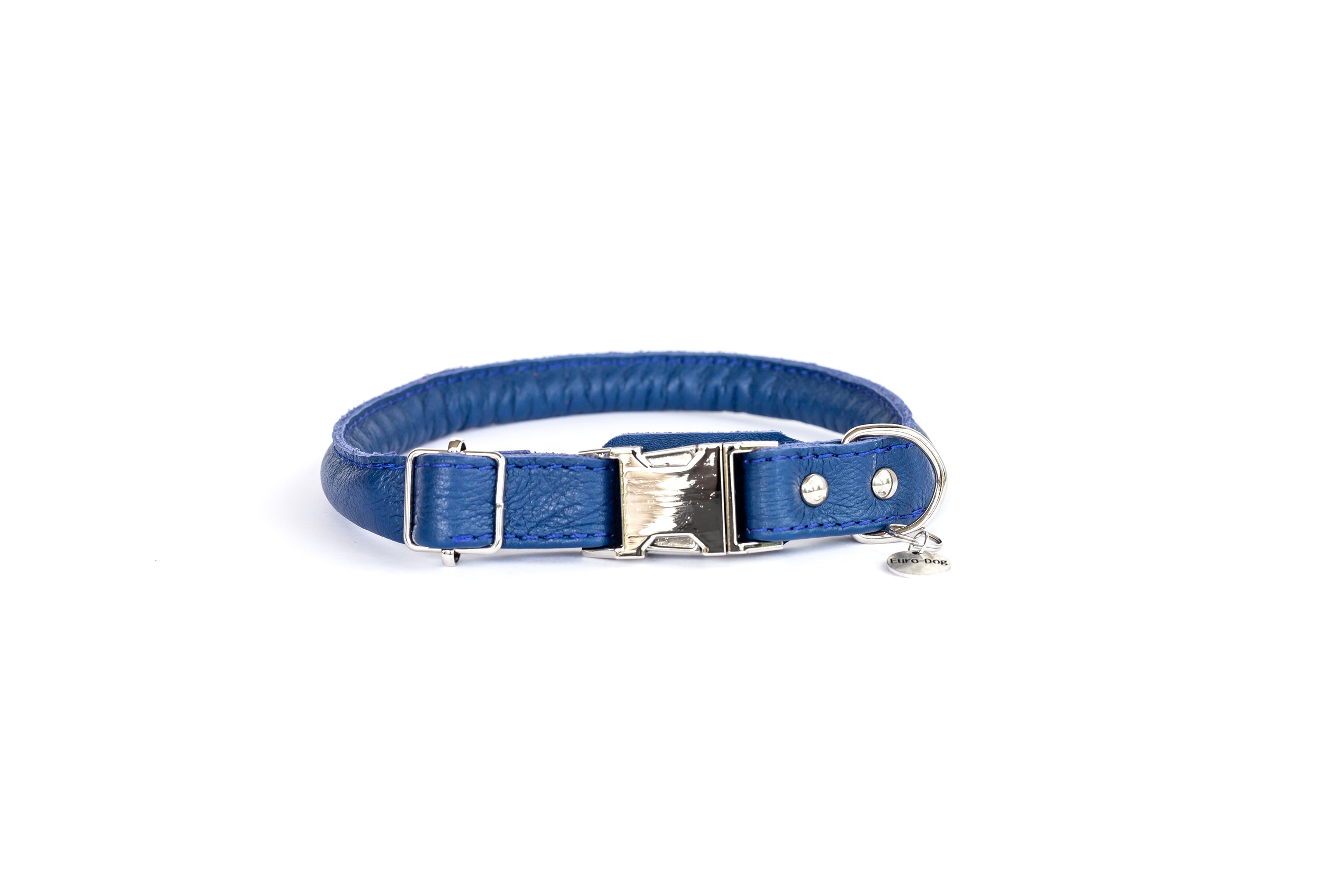 Rolled Style Blue Leather Quick-Release Dog Collar by Euro-Dog Collars and Leads