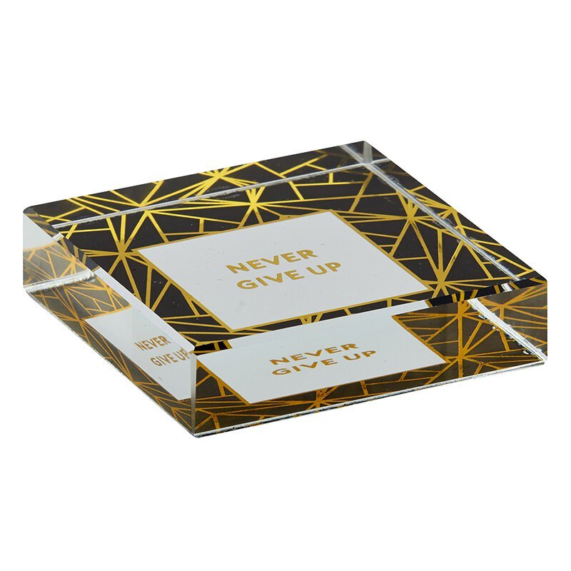 Never Give Up 3"x3" Paperweight | Black Geometric Pattern by The Bullish Store