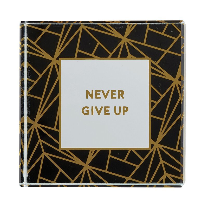 Never Give Up 3"x3" Paperweight | Black Geometric Pattern by The Bullish Store