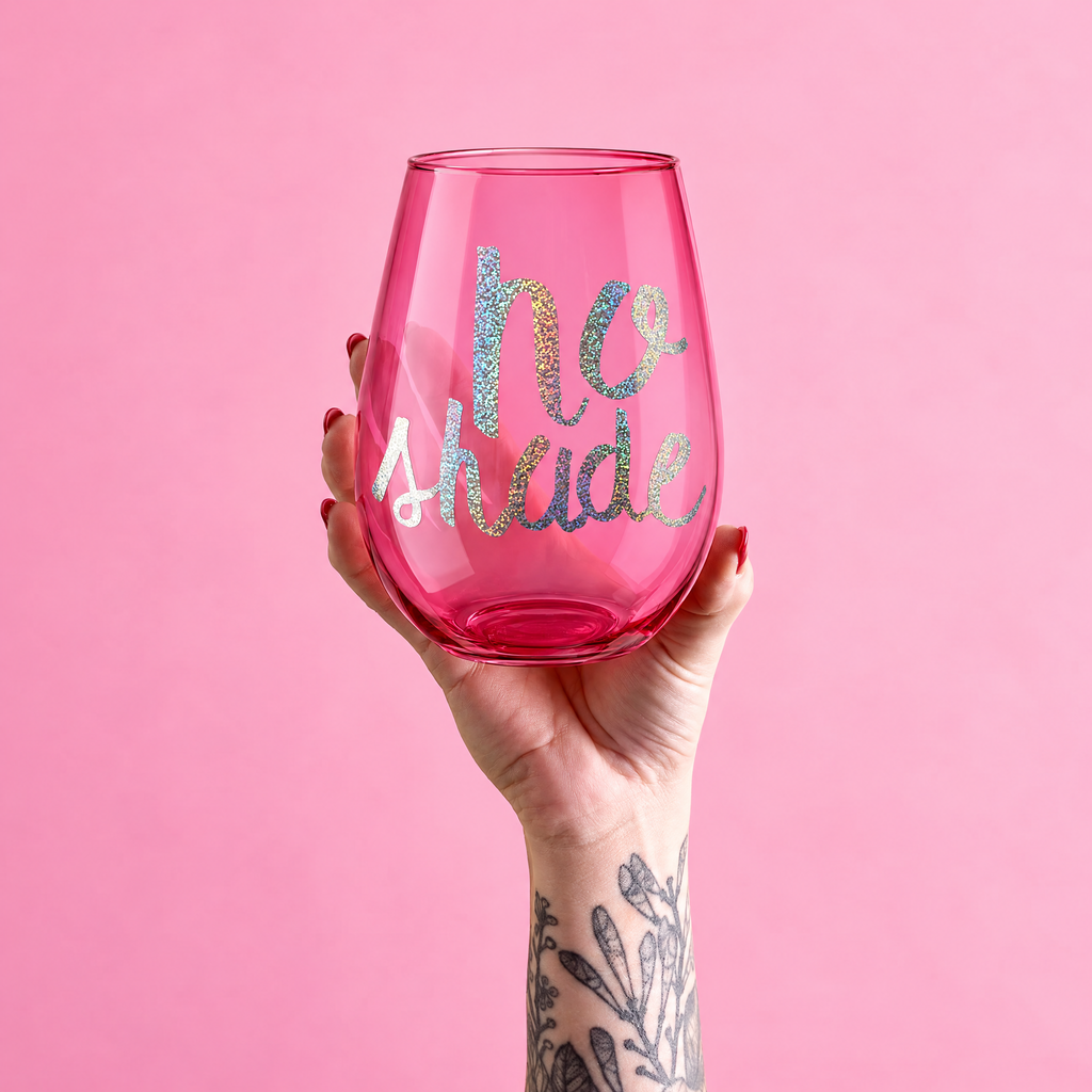 No Shade Jumbo Stemless Wine Glass in Tinted Bright Pink | 30oz Holds a Full Bottle of Wine by The Bullish Store