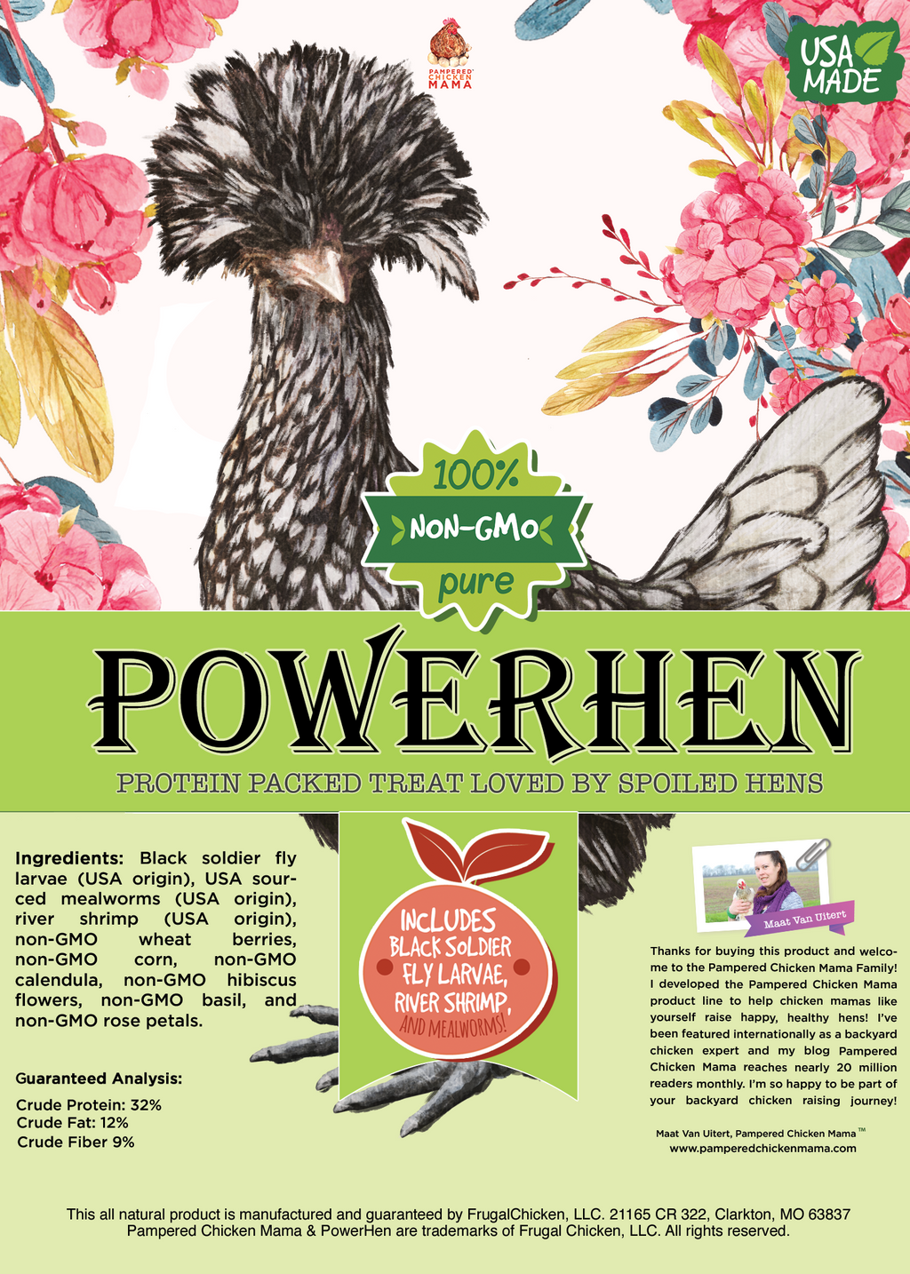 PowerHen (TM) High Protein Treat With Mealworms, Black Soldier Fly Larvae, & Herbs For Backyard Chickens by Dahlia Pets