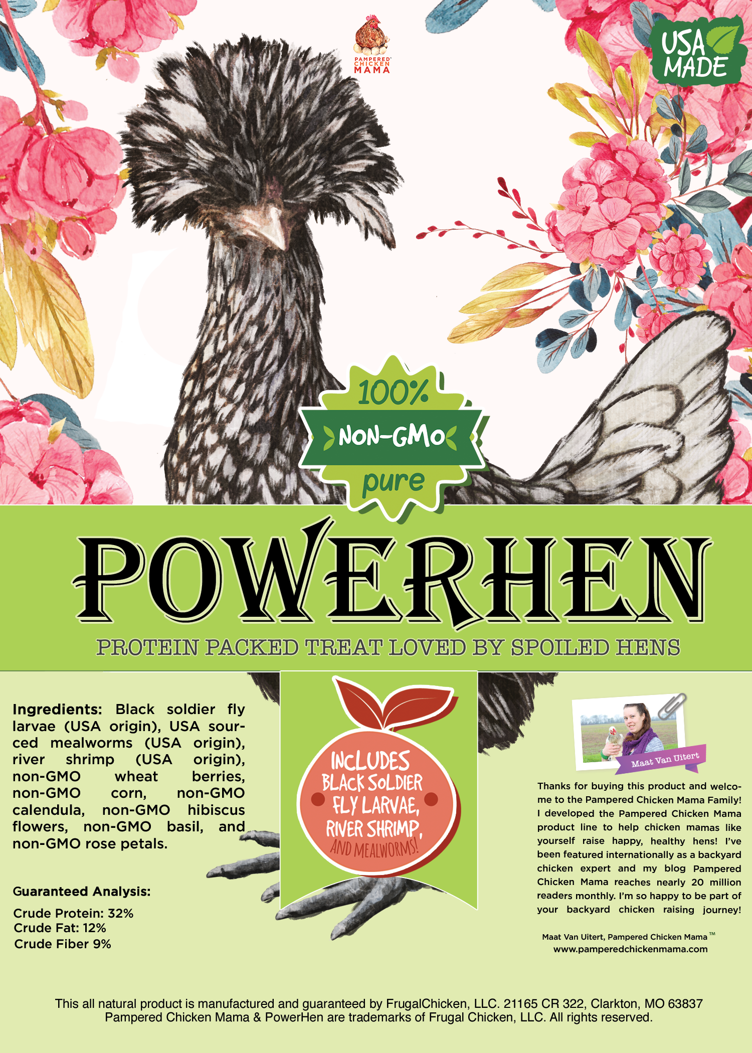 PowerHen (TM) High Protein Treat With Mealworms, Black Soldier Fly Larvae, & Herbs For Backyard Chickens by Dahlia Pets