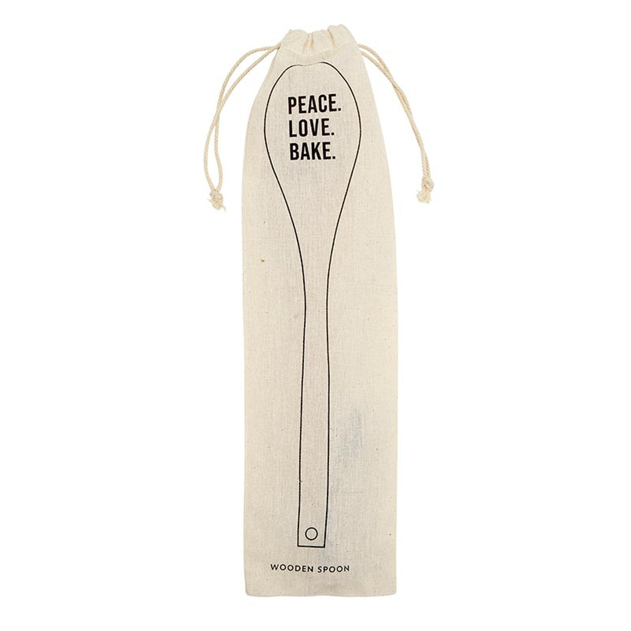 Peace. Love. Bake. Cooking Spoon | Wooden Spoon in Muslin Gift Bag by The Bullish Store
