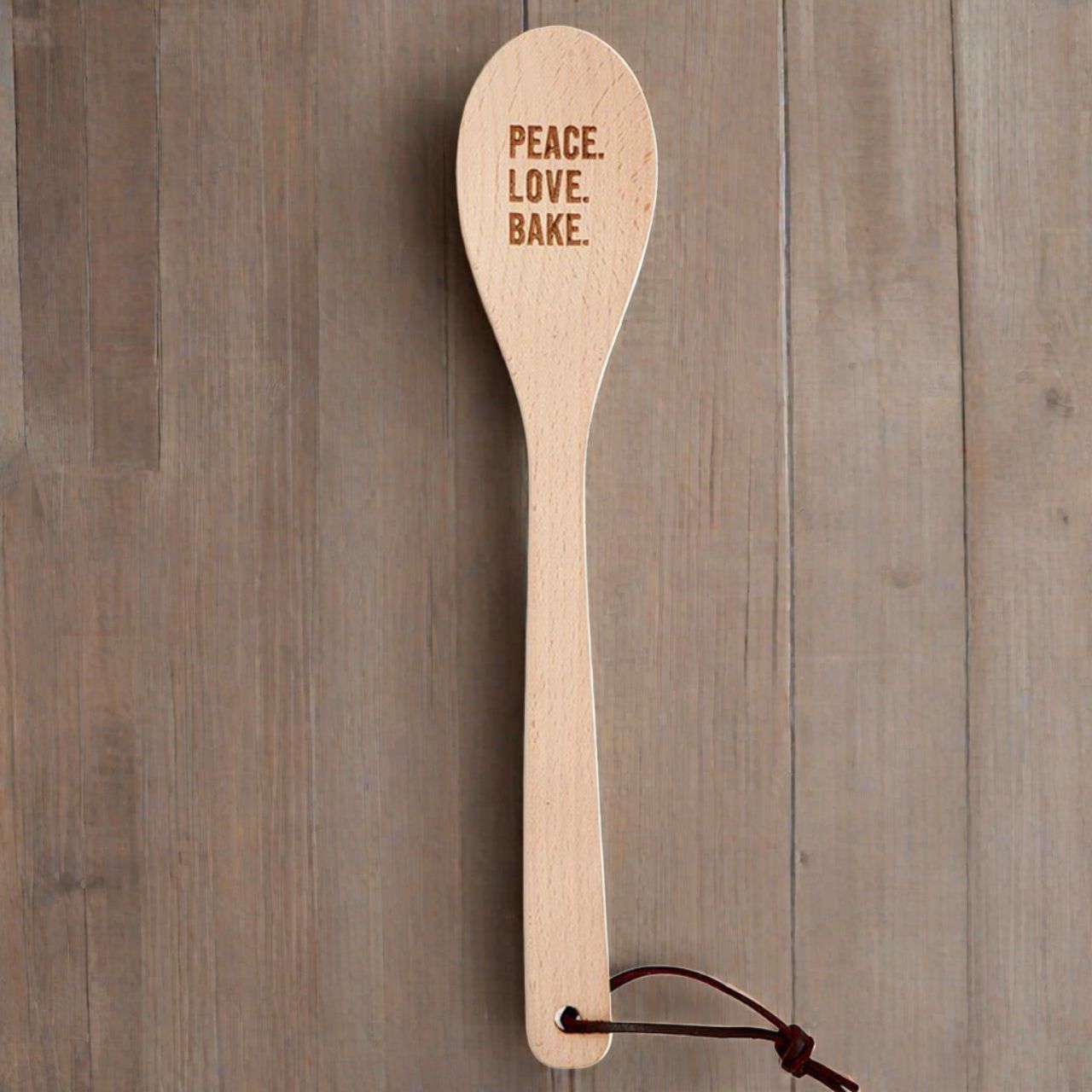 Peace. Love. Bake. Cooking Spoon | Wooden Spoon in Muslin Gift Bag by The Bullish Store