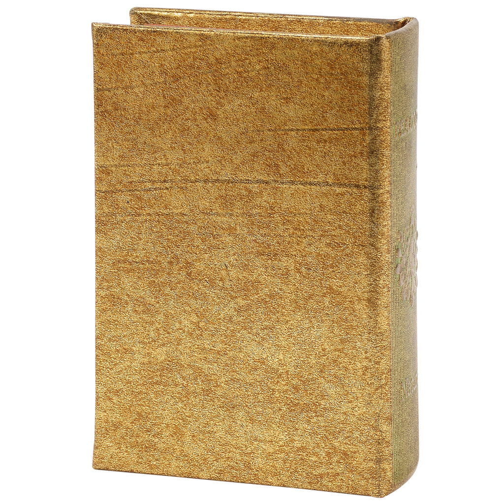 Peacock Metallic Gold Vintage Book Box | Faux Leather Wrap Book Shaped Storage Stash Trinket Box by The Bullish Store