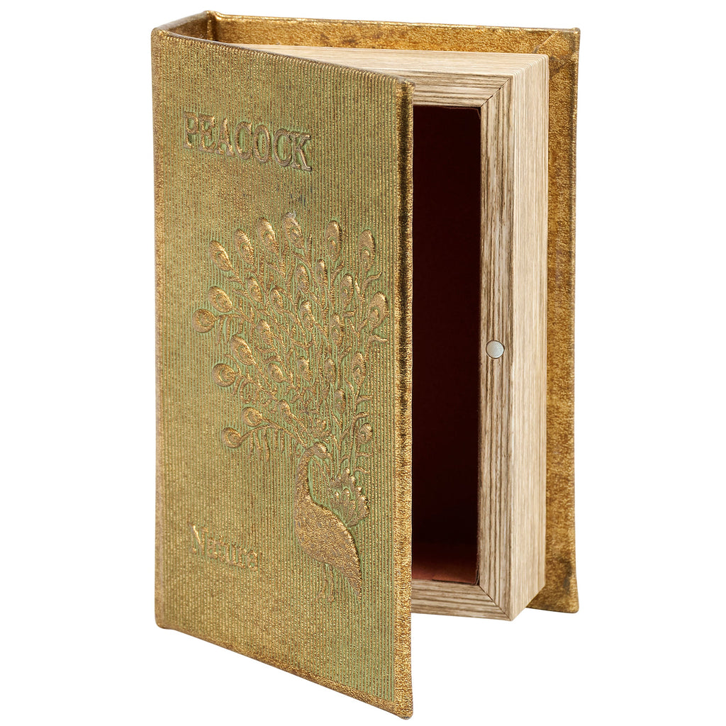 Peacock Metallic Gold Vintage Book Box | Faux Leather Wrap Book Shaped Storage Stash Trinket Box by The Bullish Store