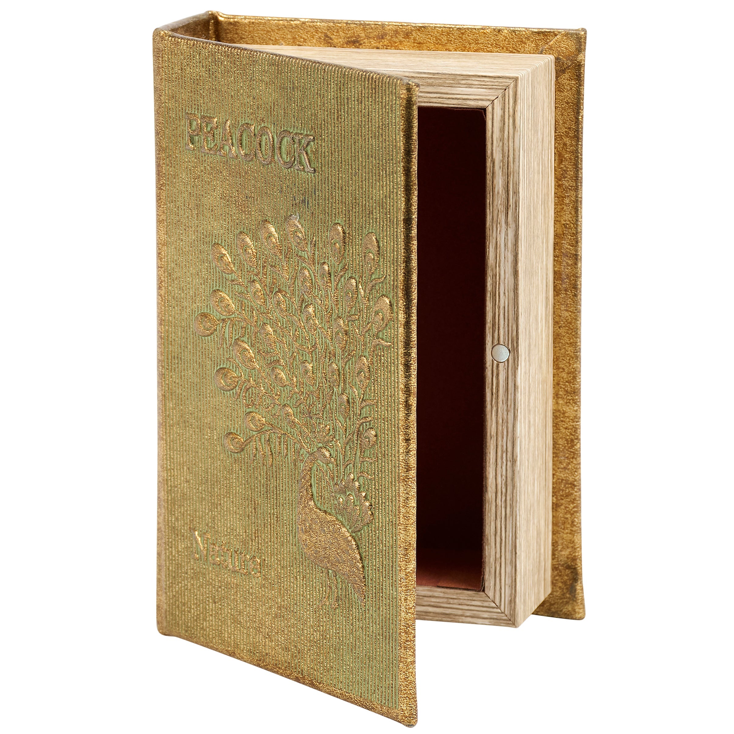 Peacock Metallic Gold Vintage Book Box | Faux Leather Wrap Book Shaped Storage Stash Trinket Box by The Bullish Store