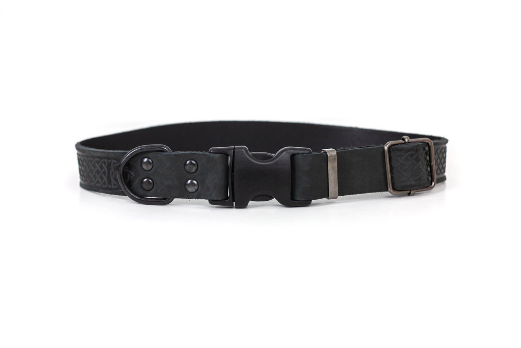 Celtic Sport Midnight Black Leather Dog Collar by Euro-Dog Collars and Leads