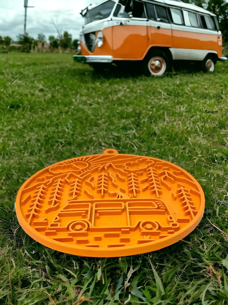 Camp eMat - Enrichment Lick Mat For Dogs and Cats - with Suction Cups | Retro Van Design | USA Made by SodaPup/True Dogs, LLC