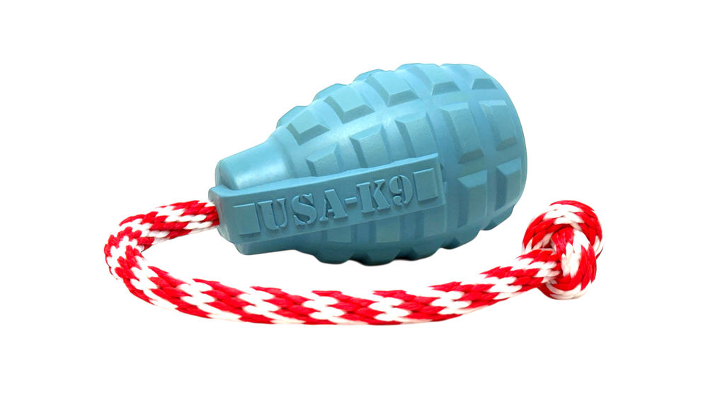USA-K9 Grenade Shaped Rubber Dog Toy - Chew, Treat Dispenser & Tug Toy | USA by SodaPup/True Dogs, LLC