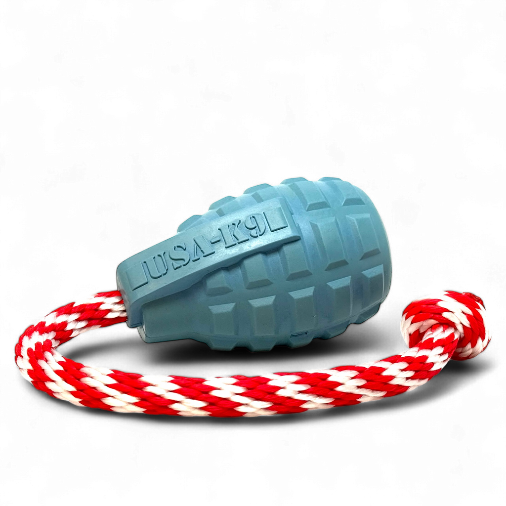USA-K9 Grenade Shaped Rubber Dog Toy - Chew, Treat Dispenser & Tug Toy | USA by SodaPup/True Dogs, LLC