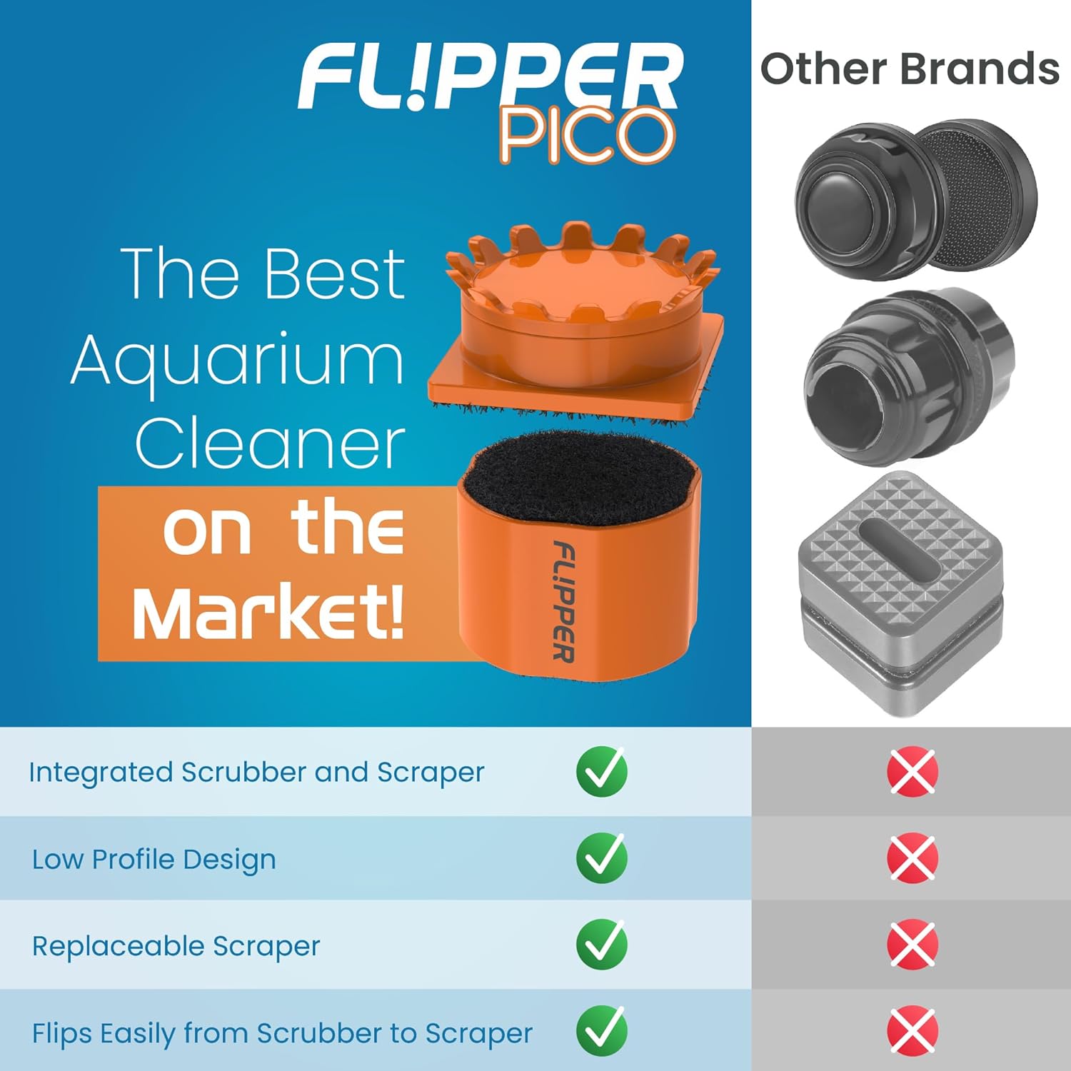 Flipper Pico 2-in-1 Magnetic Aquarium Cleaner Magnet by Flipper Aquarium Products