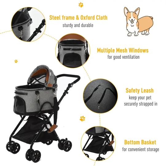 Luxury Folding Pet Stroller Travel Carriage 2 In 1 (Grey) by Furr Baby Gifts