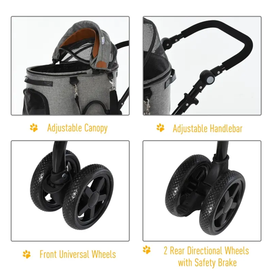 Luxury Folding Pet Stroller Travel Carriage 2 In 1 (Grey) by Furr Baby Gifts