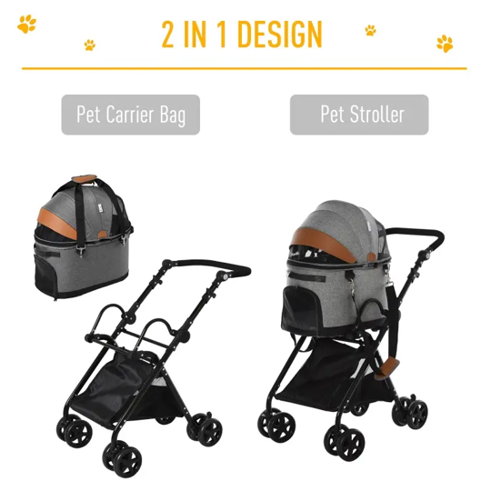 Luxury Folding Pet Stroller Travel Carriage 2 In 1 (Grey) by Furr Baby Gifts