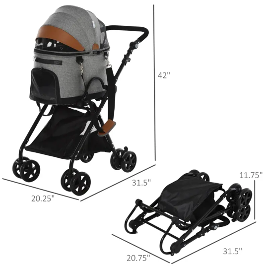 Luxury Folding Pet Stroller Travel Carriage 2 In 1 (Grey) by Furr Baby Gifts