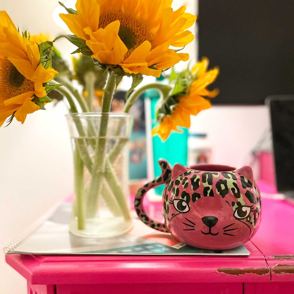 Pink Leopard Cat Mug | Cute Ceramic Coffee Tea Cup | Gift for Her by The Bullish Store