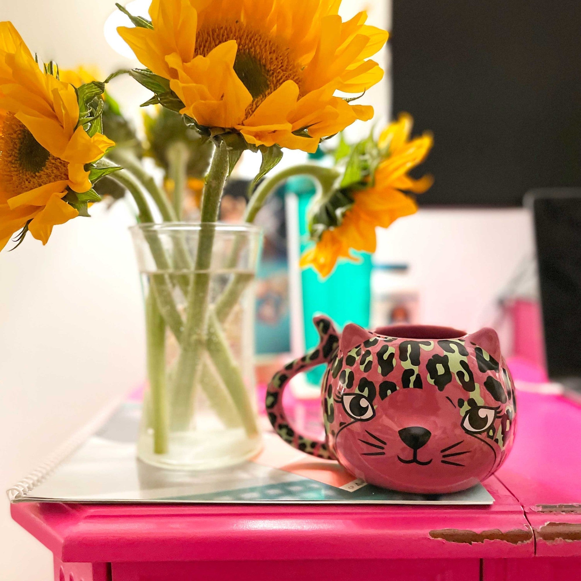 Pink Leopard Cat Mug | Cute Ceramic Coffee Tea Cup | Gift for Her by The Bullish Store