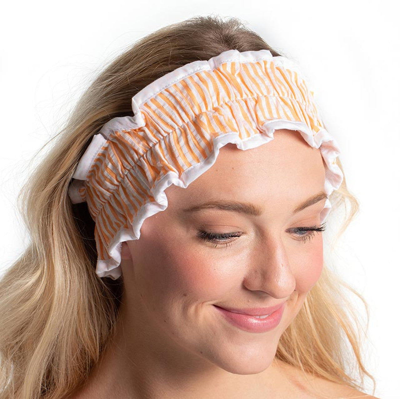Orange Seersucker Spa Headband | Hair Band for Skincare Facial After Shower by The Bullish Store