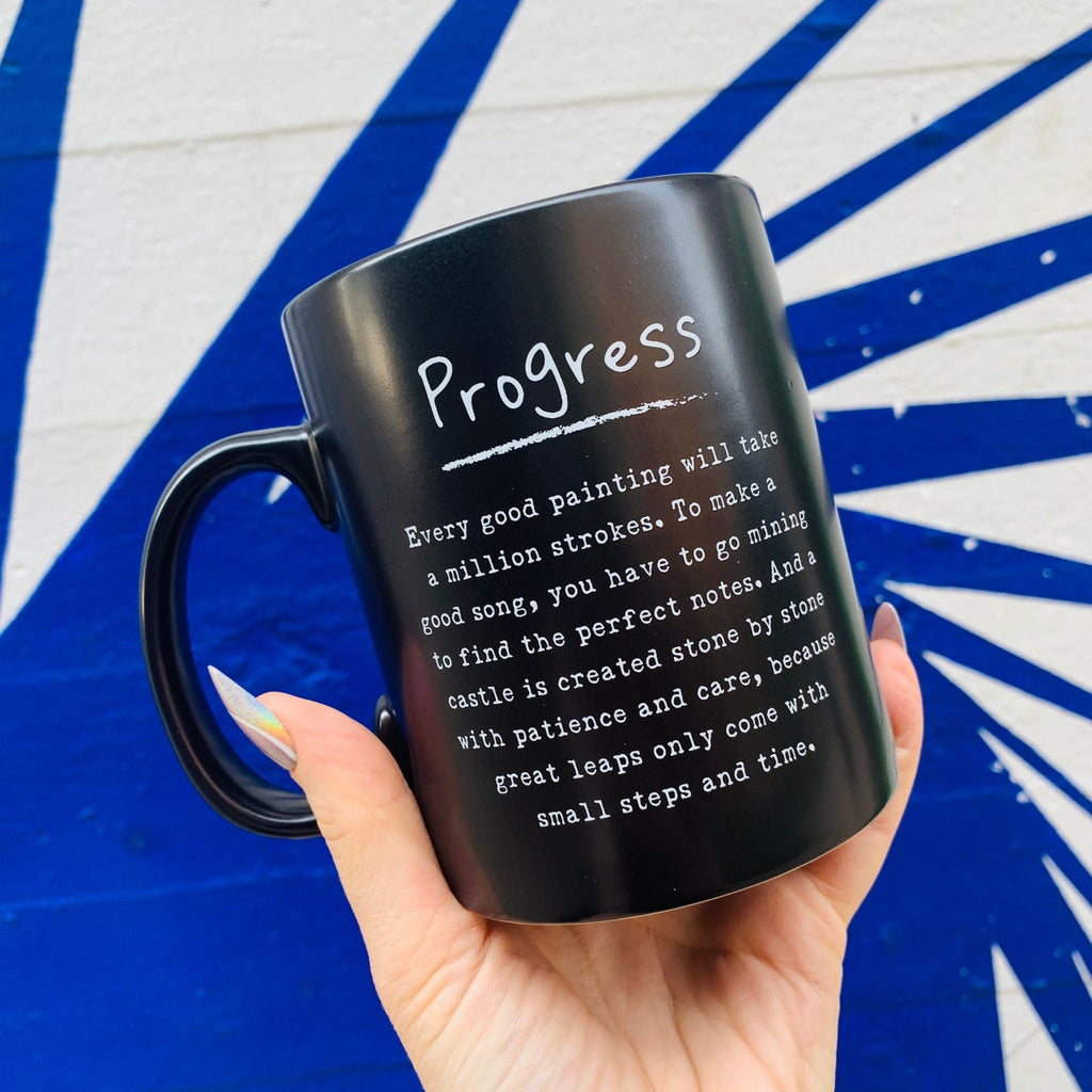 Progress Mug in Matte Black | Double-sided Stoneware Coffee Tea Cup | 20oz by The Bullish Store