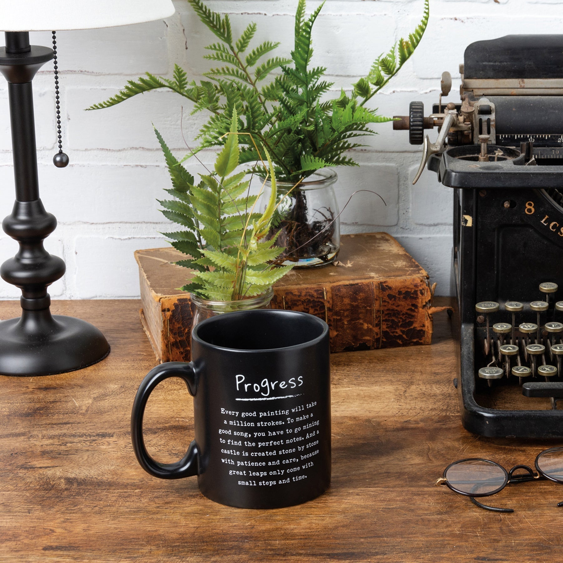 Progress Mug in Matte Black | Double-sided Stoneware Coffee Tea Cup | 20oz by The Bullish Store