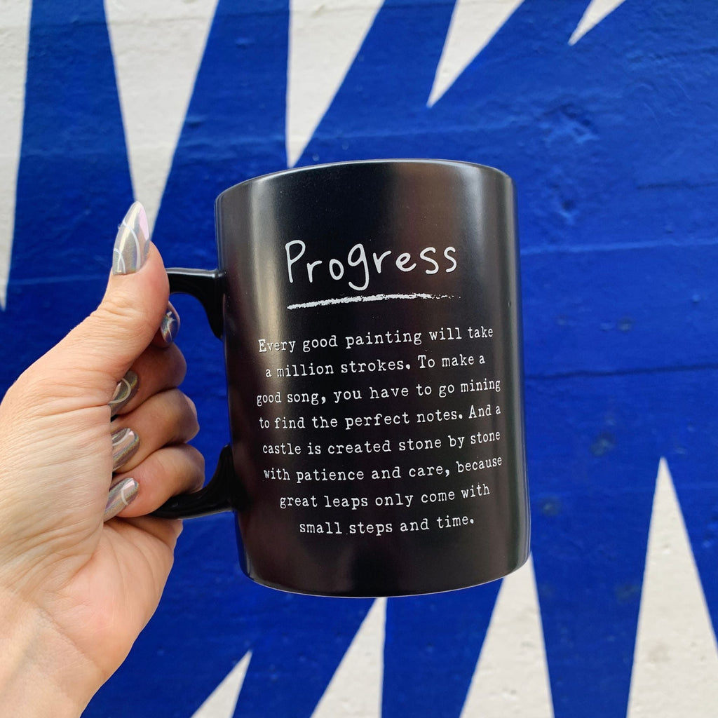 Progress Mug in Matte Black | Double-sided Stoneware Coffee Tea Cup | 20oz by The Bullish Store