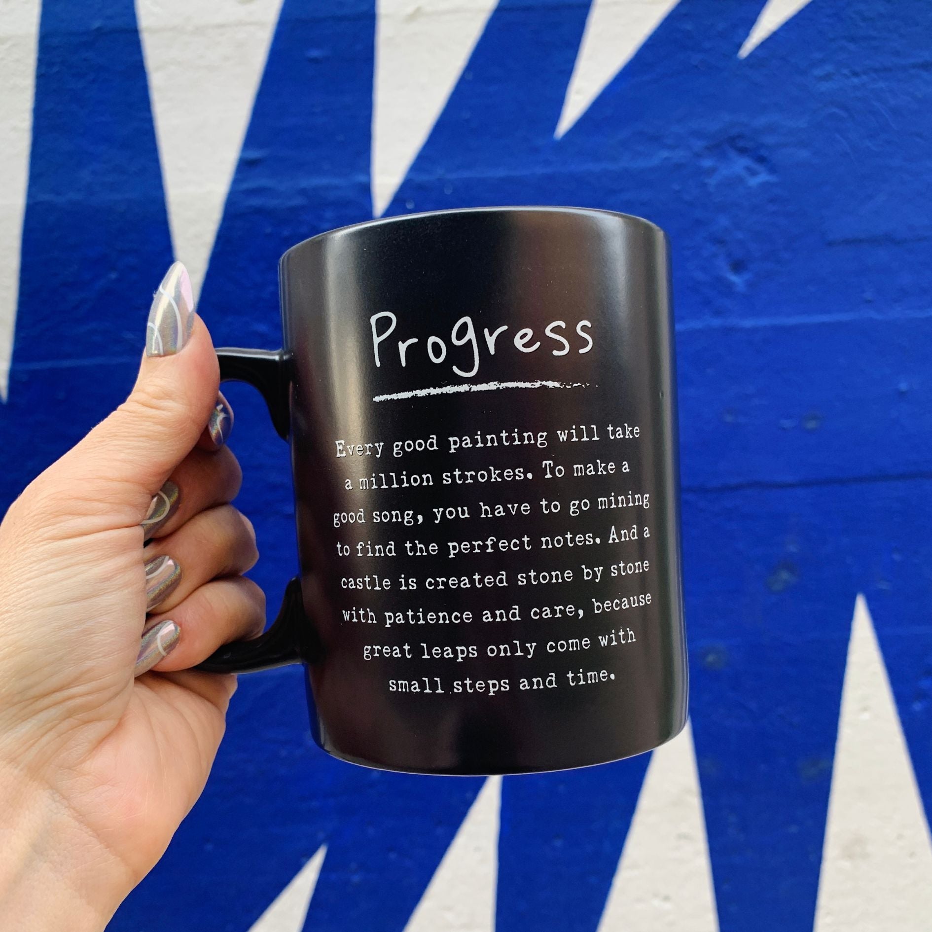 Progress Mug in Matte Black | Double-sided Stoneware Coffee Tea Cup | 20oz by The Bullish Store