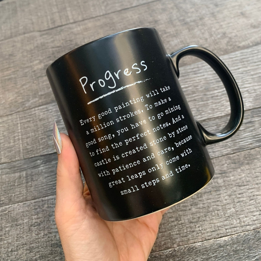 Progress Mug in Matte Black | Double-sided Stoneware Coffee Tea Cup | 20oz by The Bullish Store
