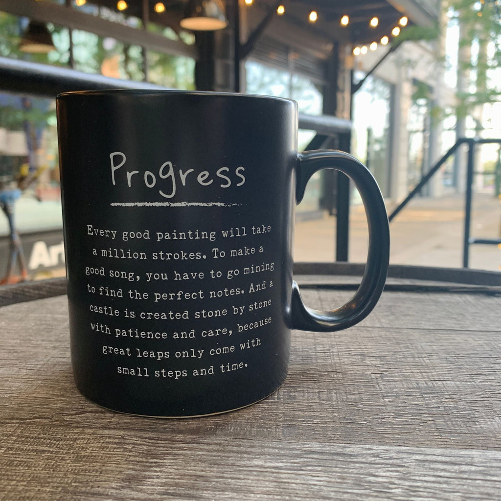 Progress Mug in Matte Black | Double-sided Stoneware Coffee Tea Cup | 20oz by The Bullish Store