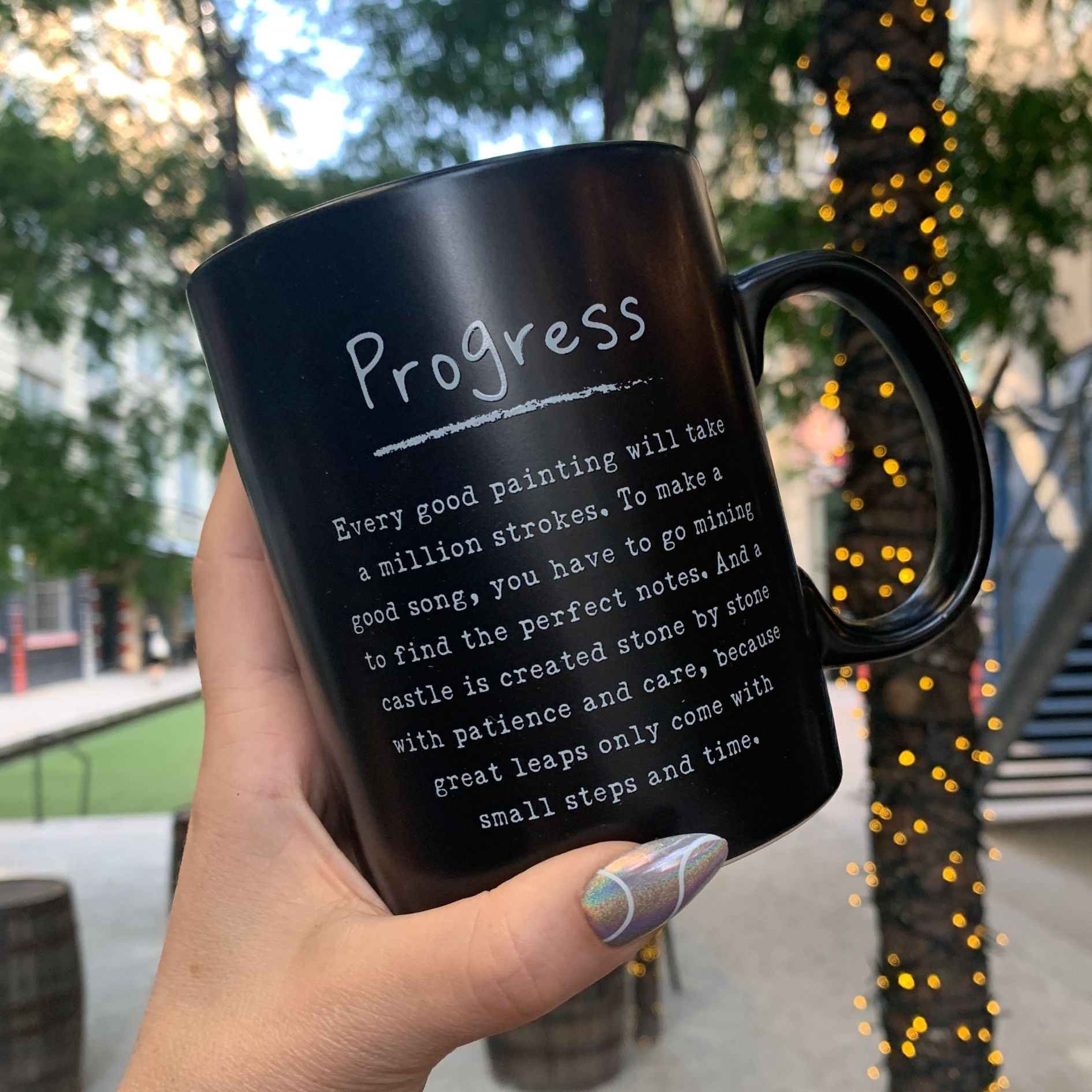 Progress Mug in Matte Black | Double-sided Stoneware Coffee Tea Cup | 20oz by The Bullish Store