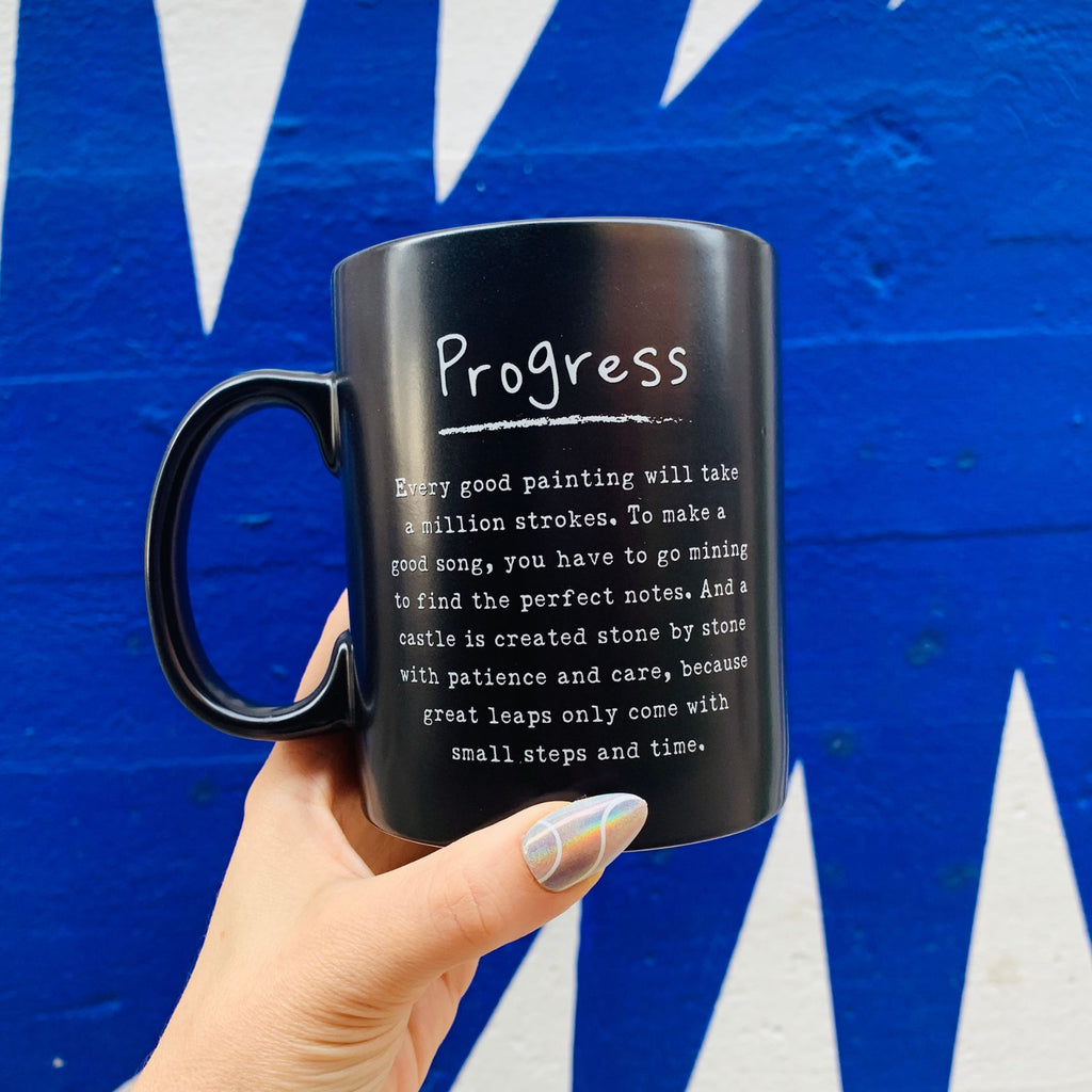 Progress Mug in Matte Black | Double-sided Stoneware Coffee Tea Cup | 20oz by The Bullish Store