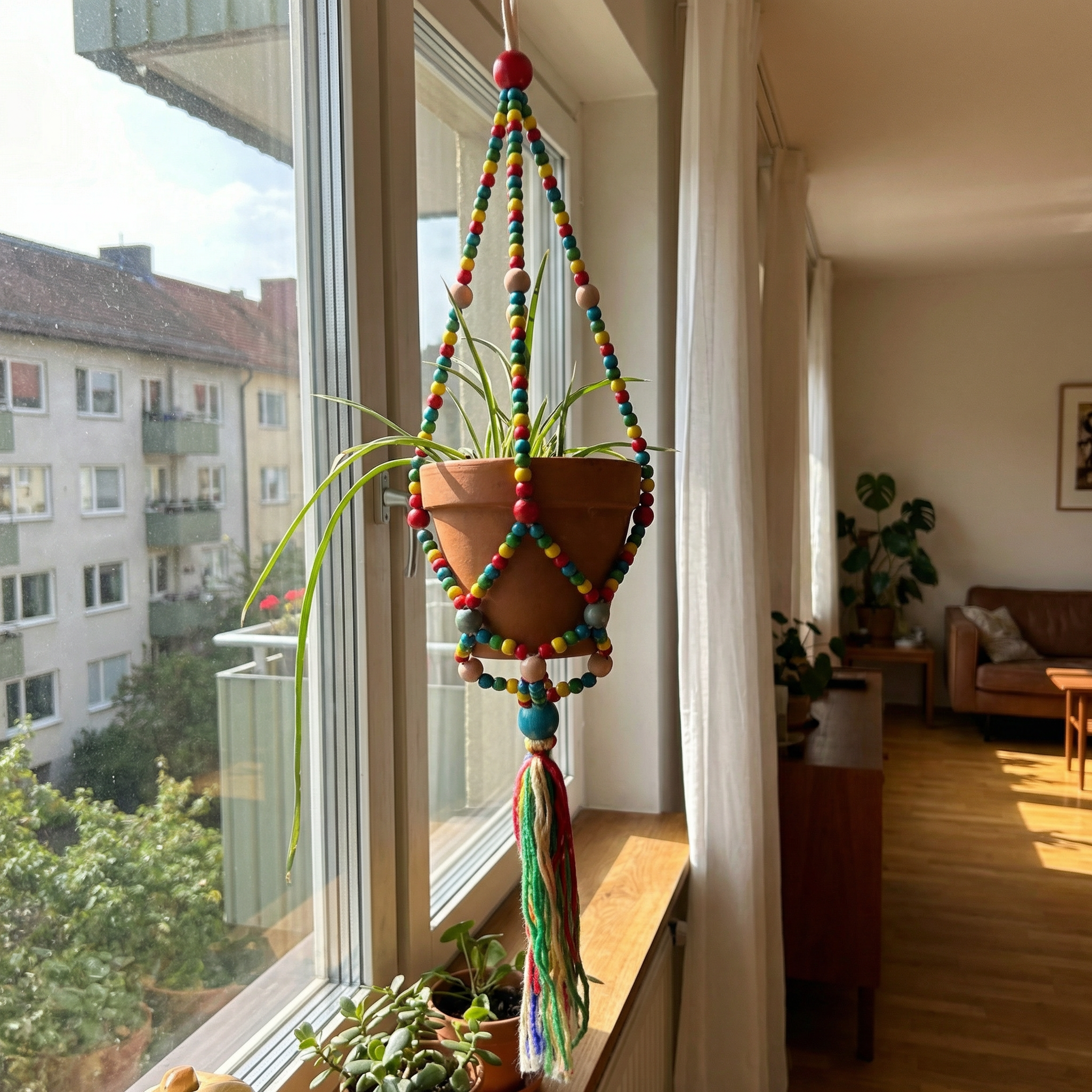 Rainbow Macrame Plant Holder | Bohemian Decorative Hanging Flowerpot Holder by The Bullish Store