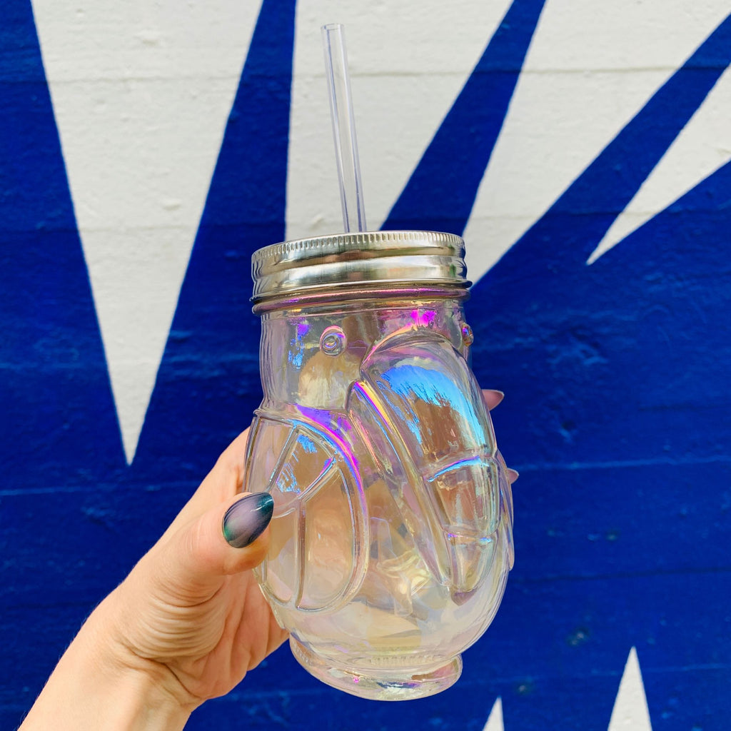 Rainbow Toucan Shaped Sipper | Iridescent Glass | Cocktail or Wine Glass with Straw for Indoors or Outdoors by The Bullish Store
