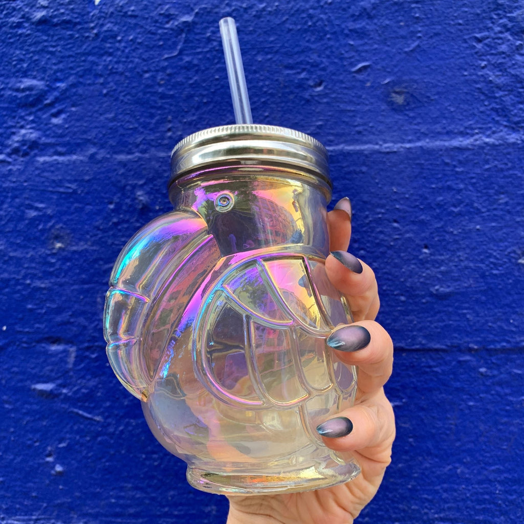 Rainbow Toucan Shaped Sipper | Iridescent Glass | Cocktail or Wine Glass with Straw for Indoors or Outdoors by The Bullish Store