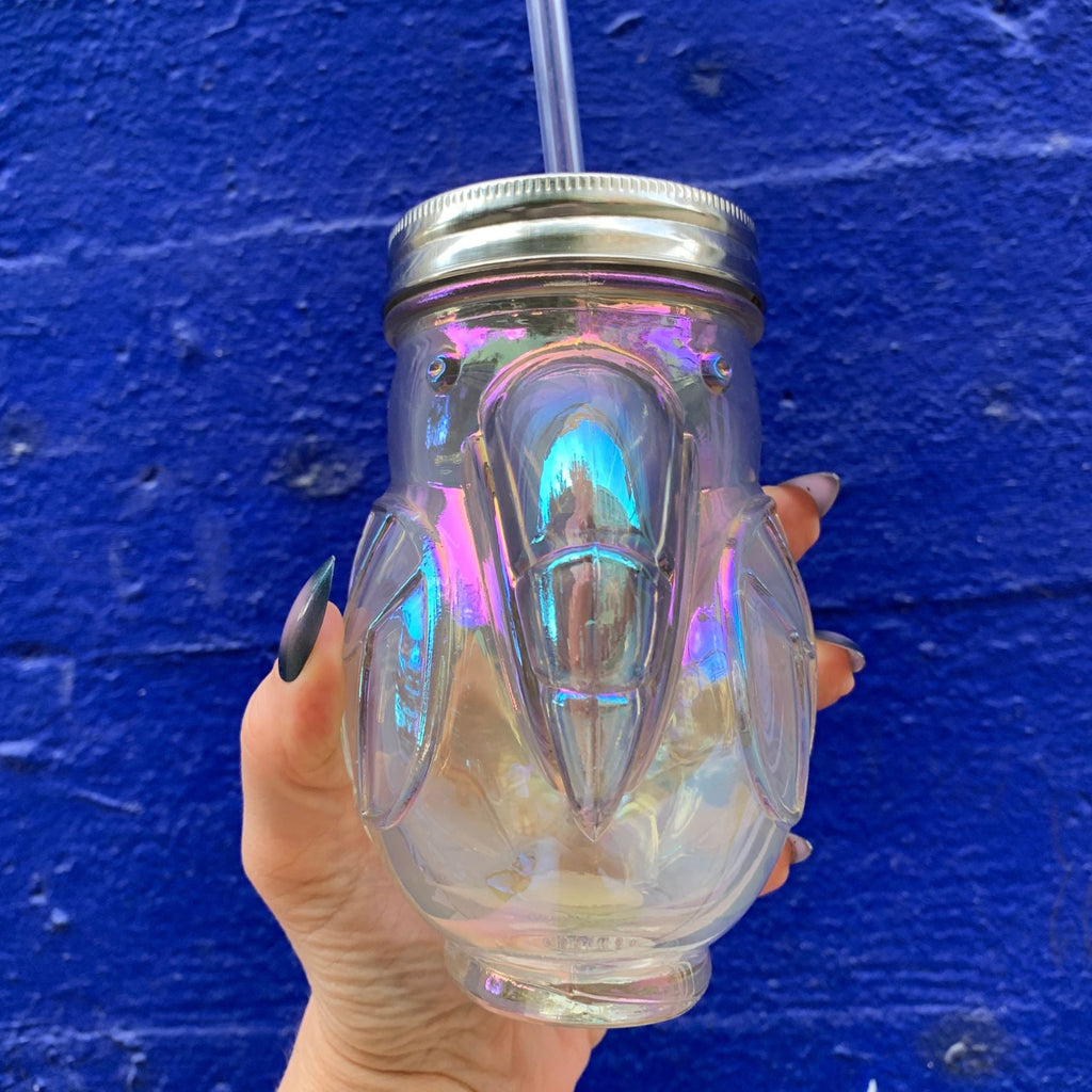 Rainbow Toucan Shaped Sipper | Iridescent Glass | Cocktail or Wine Glass with Straw for Indoors or Outdoors by The Bullish Store