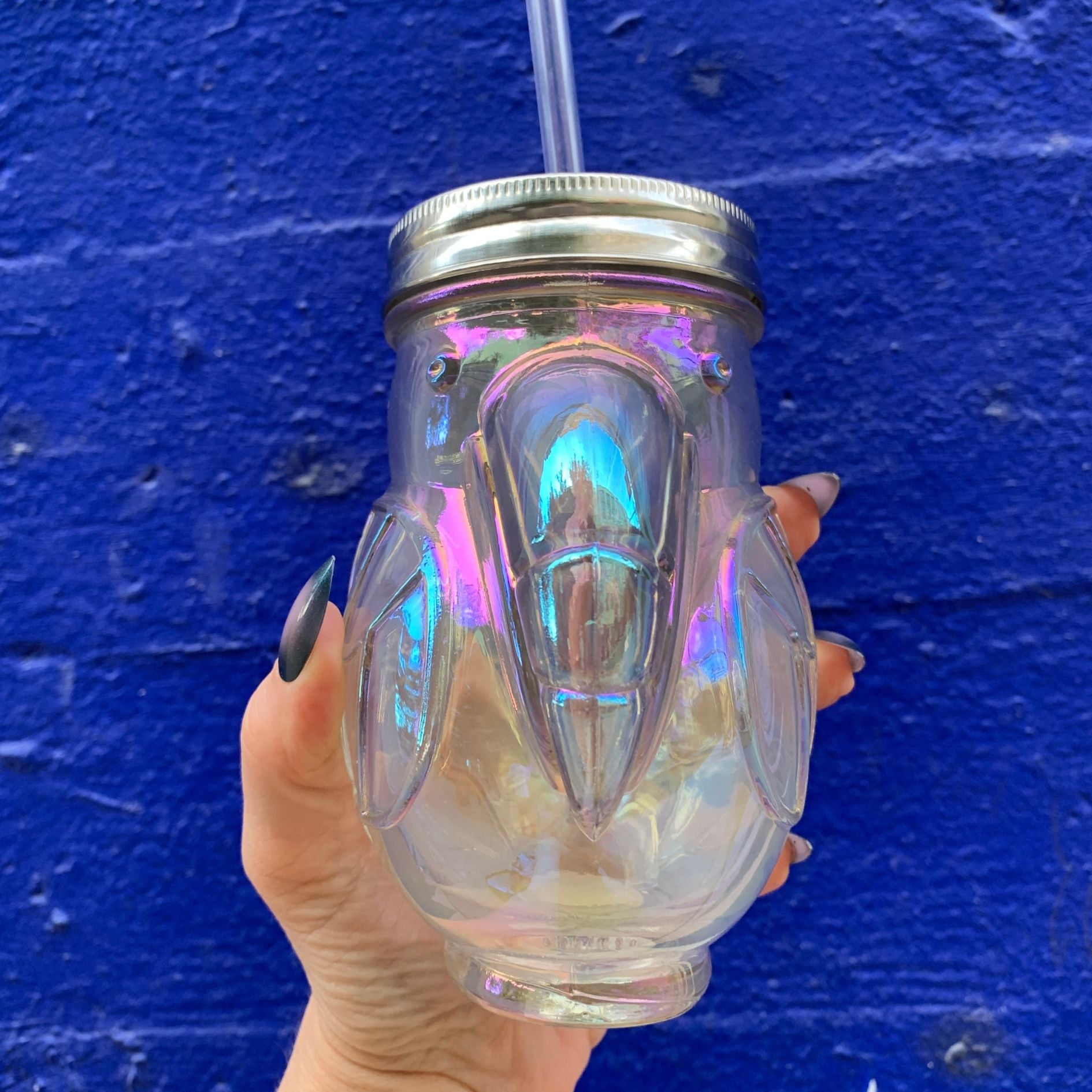Rainbow Toucan Shaped Sipper | Iridescent Glass | Cocktail or Wine Glass with Straw for Indoors or Outdoors by The Bullish Store