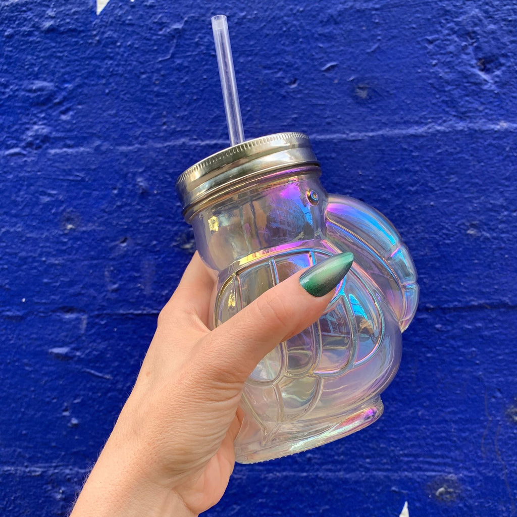 Rainbow Toucan Shaped Sipper | Iridescent Glass | Cocktail or Wine Glass with Straw for Indoors or Outdoors by The Bullish Store