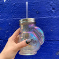 Rainbow Toucan Shaped Sipper | Iridescent Glass | Cocktail or Wine Glass with Straw for Indoors or Outdoors by The Bullish Store