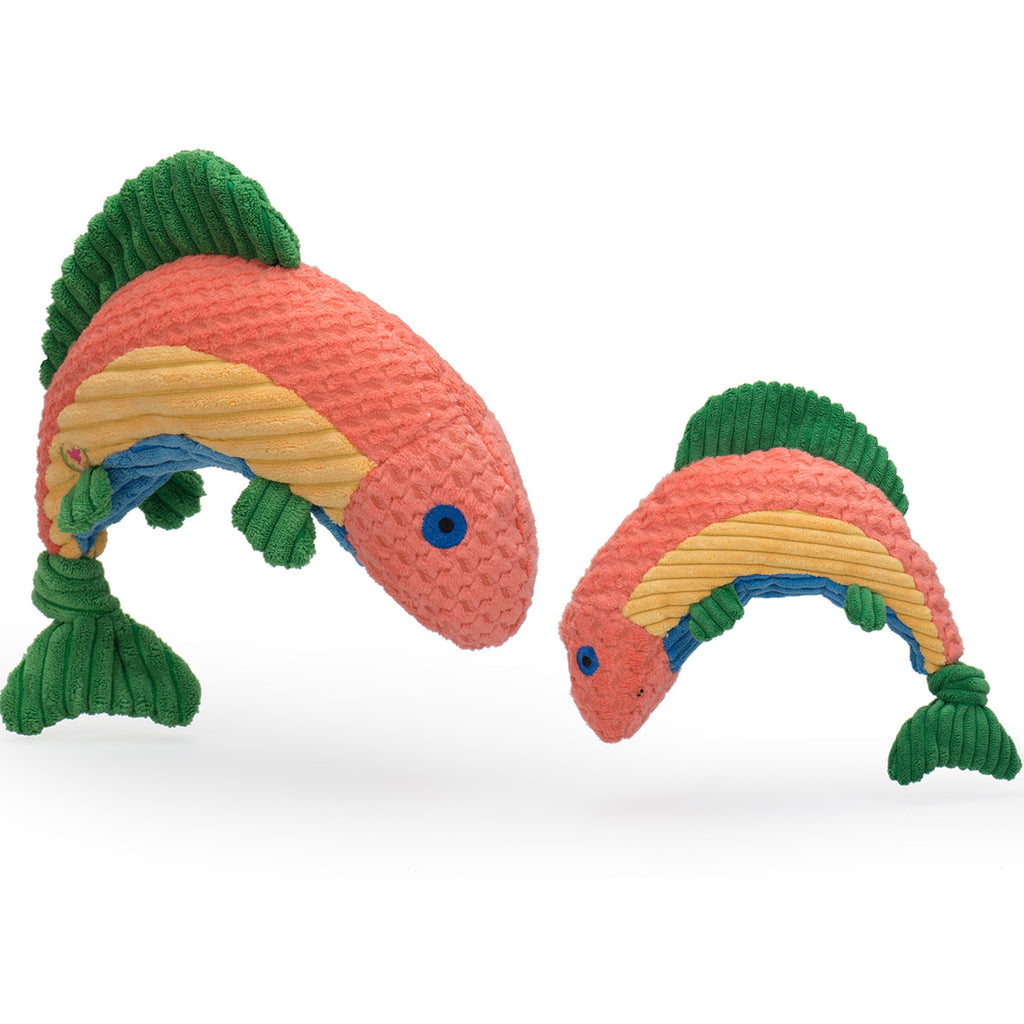 Rauccous Rainbow Trout Knottie® Plush Dog Toy by HuggleHounds