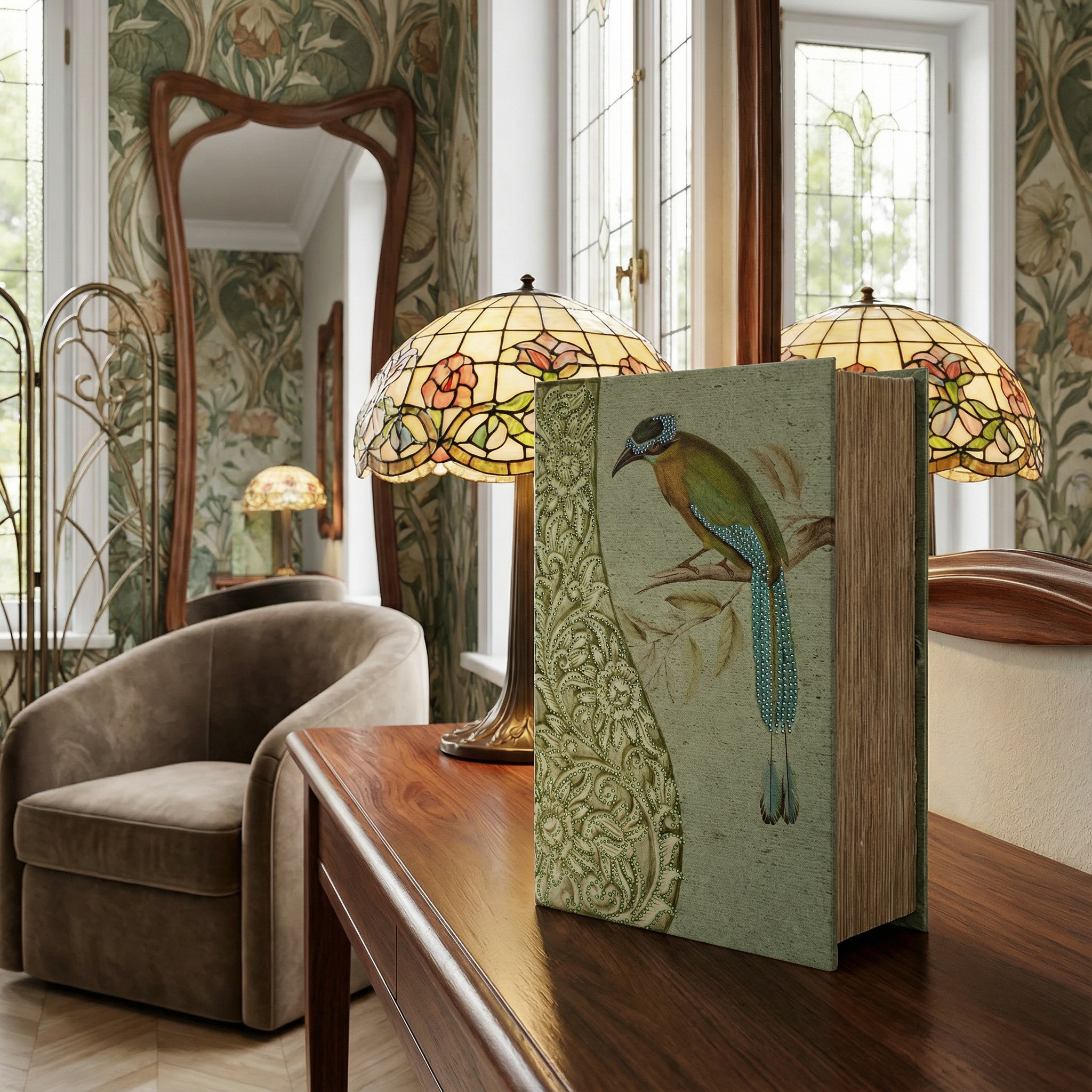 Rainforest Bird & Florals Book Box | Vintage Book Shaped Storage Stash Trinket Box by The Bullish Store