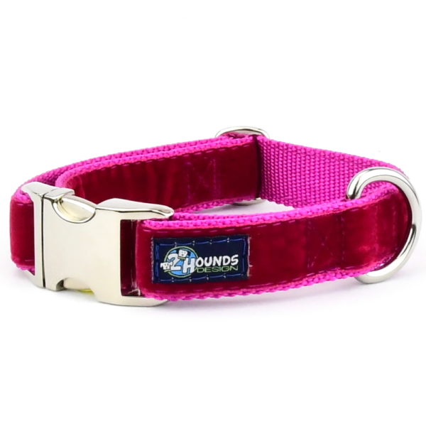 Raspberry Velvet Essential Dog Collar by 2 Hounds Design