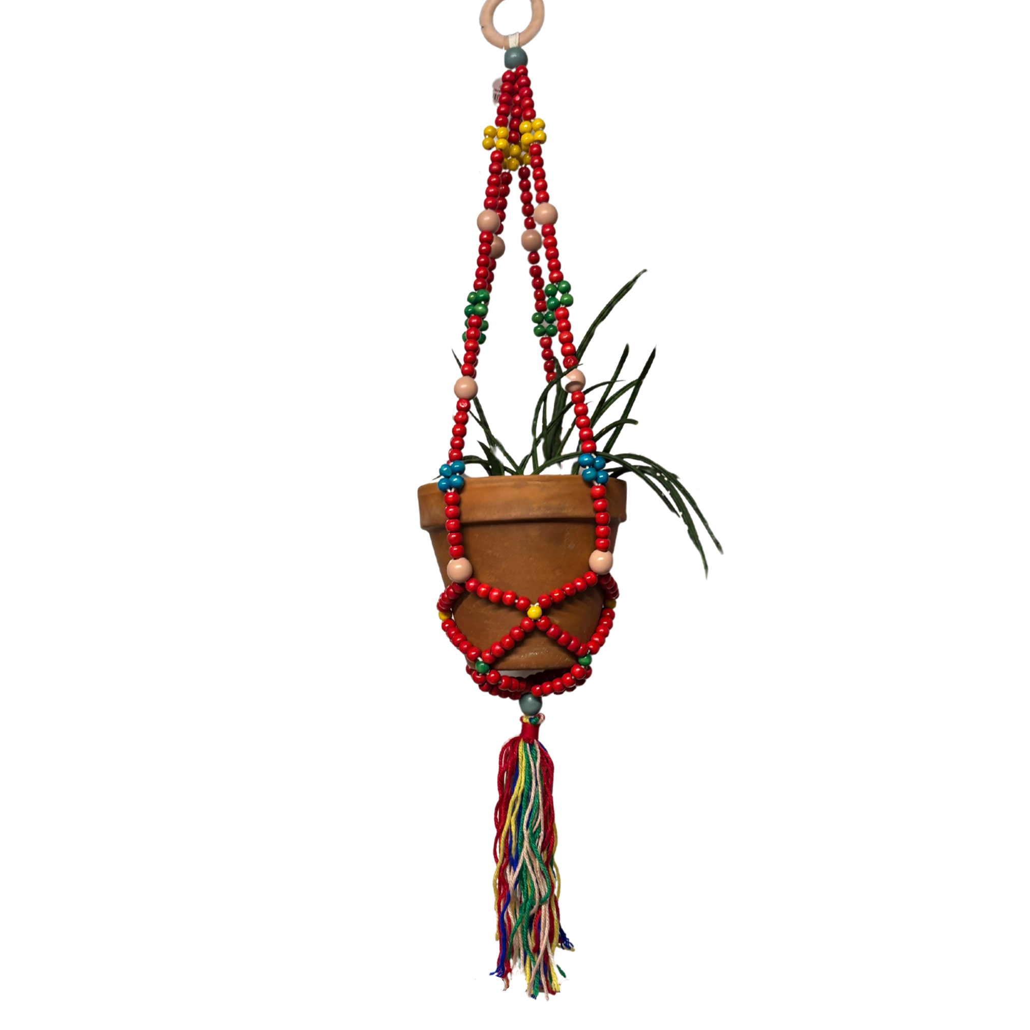 Red Macrame Plant Holder | Boho Hanging Decor Flowerpot Holder by The Bullish Store