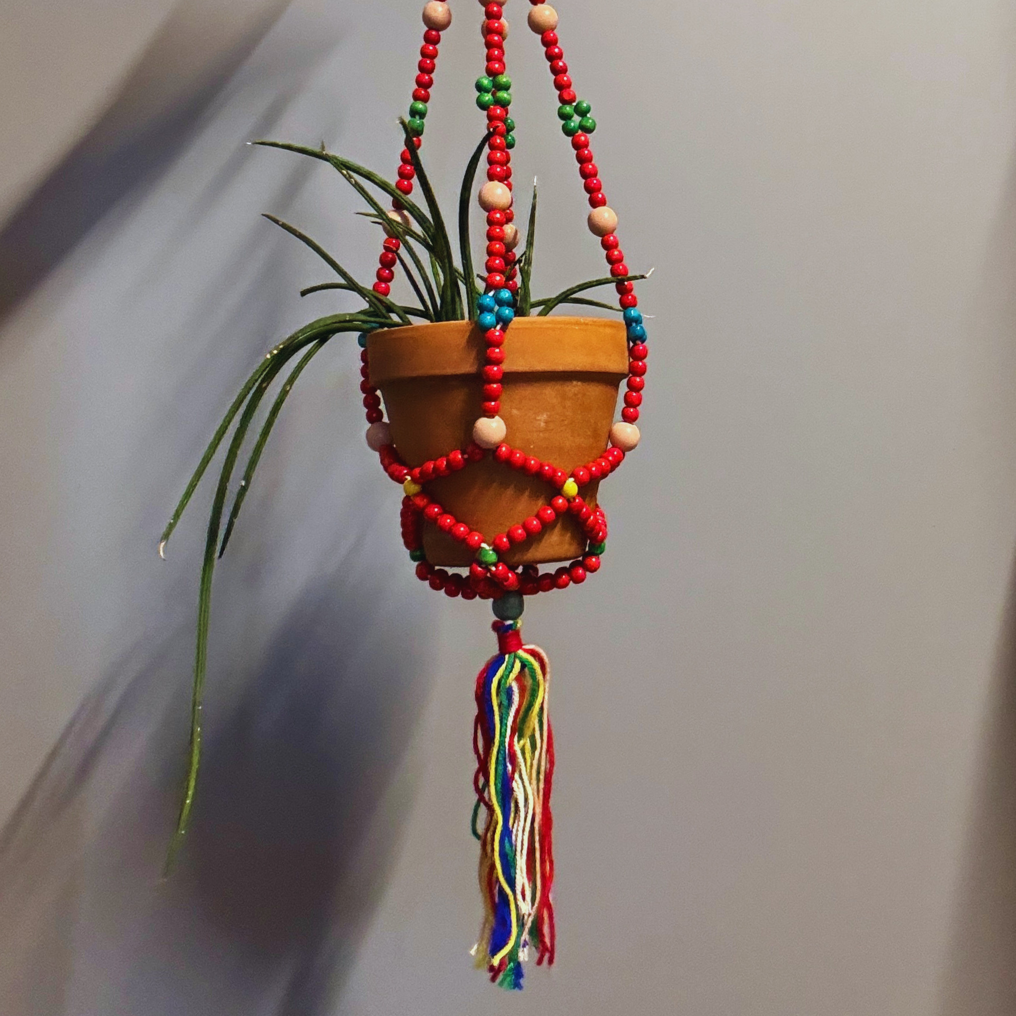 Red Macrame Plant Holder | Boho Hanging Decor Flowerpot Holder by The Bullish Store