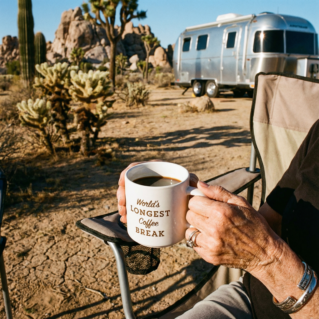Retirement Gift "World's Longest Coffee Break" Stackable White Mug | Stoneware Tea Coffee| Retired | 14oz. by The Bullish Store